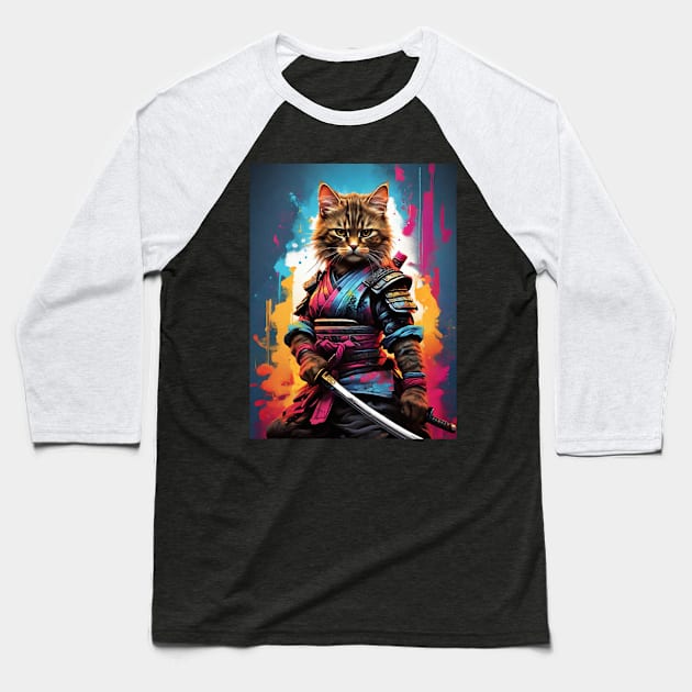 A Fierce Kitten Samurai Baseball T-Shirt by likbatonboot